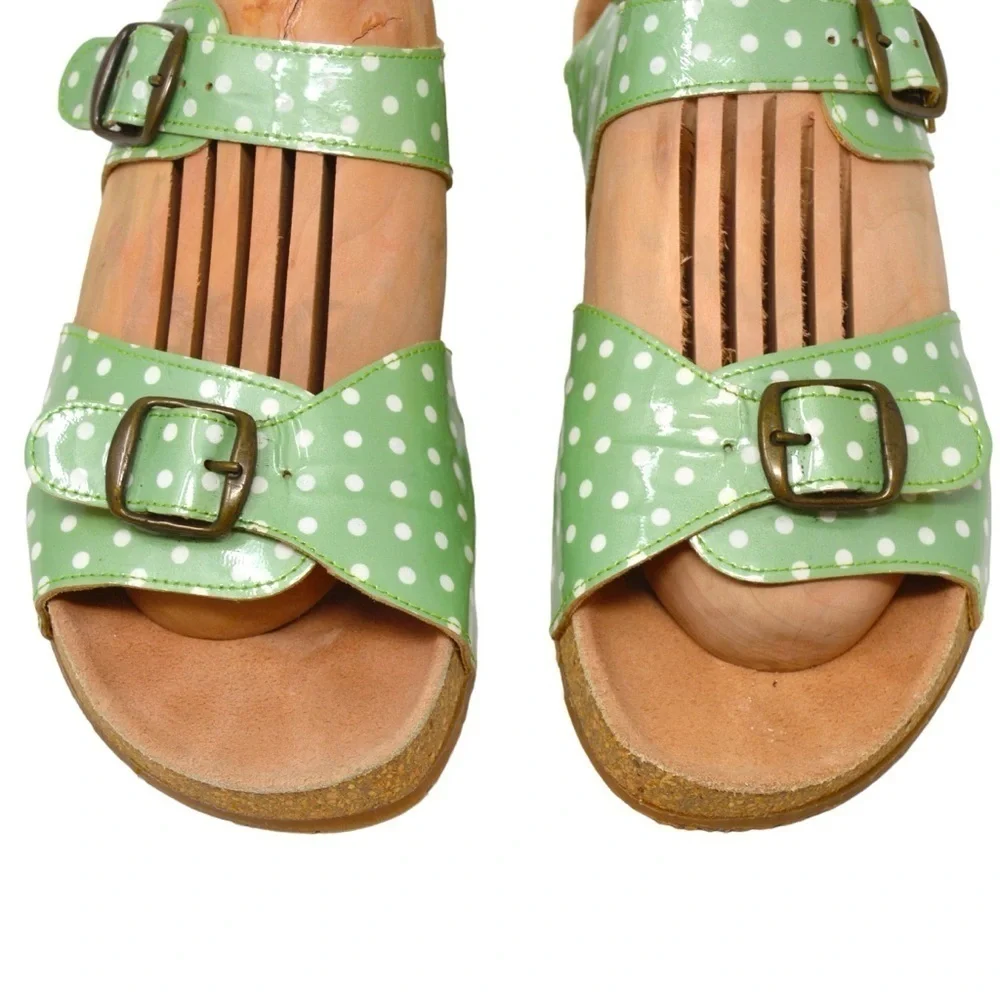 PePe Leather Mint & White Polka Dot Sandals‎ Birkie Style Footbed Size 39 (8.5)